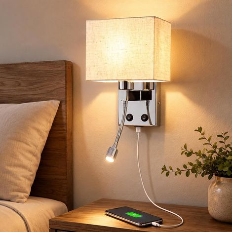 ZMH Applique Murale LED 2W E27 avec USB, Lampe de Lecture Murale Moderne en Tissu avec Interrupteur pour Chambre Hôtel (1/5)