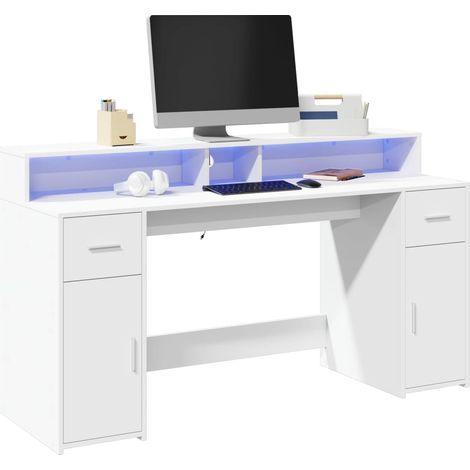 LED-Schreibtisch Weiß 160x55x91 cm Holzwerkstoff