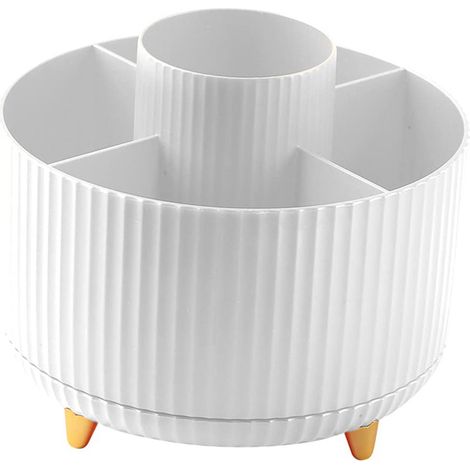 Schreibtisch-Stiftehalter mit 5 Fächern, 360° drehbar, Stiftehalter zur Aufbewahrung von Büromaterial, Weiß (1/5)