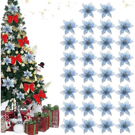 Adorno Navidad Flor - 13 Cm - Azul Rosa Rojo Plata - Para Árbol Navidad Corona Fiesta - 30 Unidades (1/5)