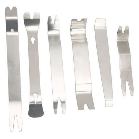 Kit di attrezzi per la rimozione delle finiture interne dell'auto, in acciaio inossidabile, robusto, antiruggine, con leva universale per porte, finestre e impianti audio, 6 pezzi.