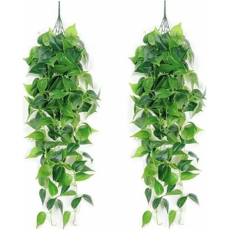 2 Pièces Plante Artifile Suspendues Pothos Artifi Fausses Plantes Artifiles Decoration Faux Pothos Réaliste Feuille Verte Lierre pour la Maison Jardin Chambre Décorations (1/4)