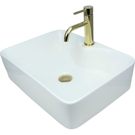 GTM Design Aufsatzwaschbecken 41 cm – Glanz Modern Waschbecken ohne Hahnloch – Elegantes Aufsatzwaschbecken Rechteckiges für Badezimmer und Gäste WC – nur Bad Waschbecken (1/5)