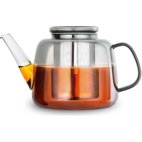 Théière en verre borosilicaté 1500 ml avec grand infuseur amovible en acier inoxydable pour thé en vrac, herbes et infusions, gris fumé (1/5)