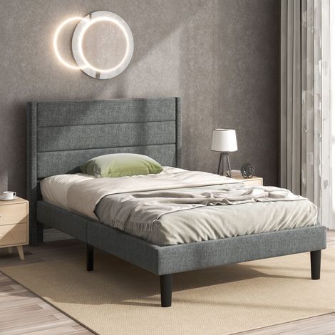 Letto imbottitoetto in tessuto velluto con giroletto e testiera, 90x200cm, grigio scuro (1/5)
