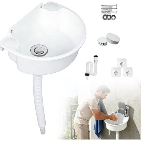Petit bac à bec en plastique : lavabo à bec avec tuyau et bouchon de vidange et accessoires de drainage, évier de camping, pour salle de bain, jardin, cave, chantier (1/5)