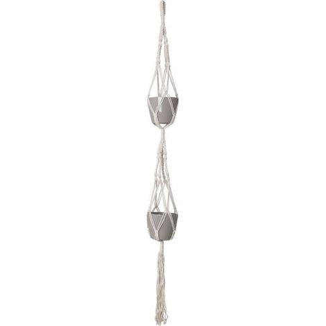 artevasi – Suspension double MAKRAMEE pour 2 pots – Blanc, L 10 x H 120 cm (1/2)