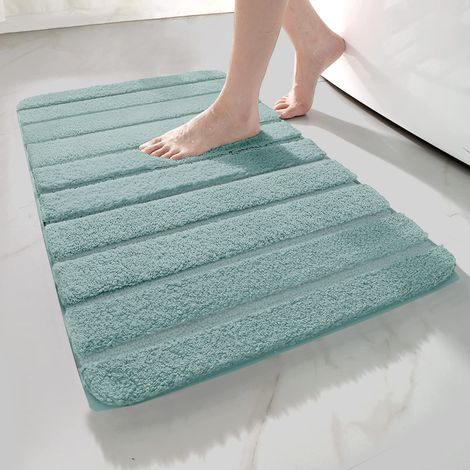 Tappeto Da Bagno In Microfibra Antiscivolo Morbido Assorbente Facile Da Pulire Tappetino Super Soffice Per Bagno, Camera Da Letto Design Moderno Strisce Stripes Azzurro - 50x80 (1/4)