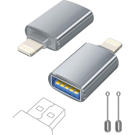 Adaptateur Lightning vers USB, Câble Lightning Mâle vers USB Femelle pour iPhone 14 13 12 11 Pro Max, Adaptateur OTG iPhone pour avec Clé USB, Souris, Clavier, Concentrateur, Appareil Photo (1/5)