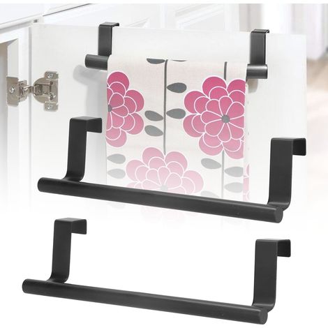 Schwarze, wandmontierte Handtuchstange ohne Nägel, zum Aufhängen von Handtüchern, bohrfreie Halterung für Schränke und Badezimmer, 23 cm. (1/5)