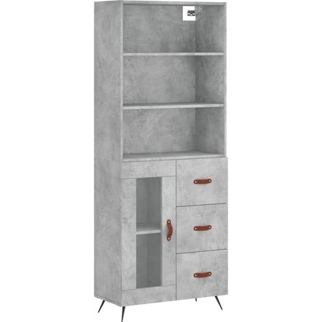 Buffet bahut commode armoire meuble de rangement organisateur cuisine salle de séjour salon haut 69,5 x 34 x 180 cm bois d'ingénierie gris