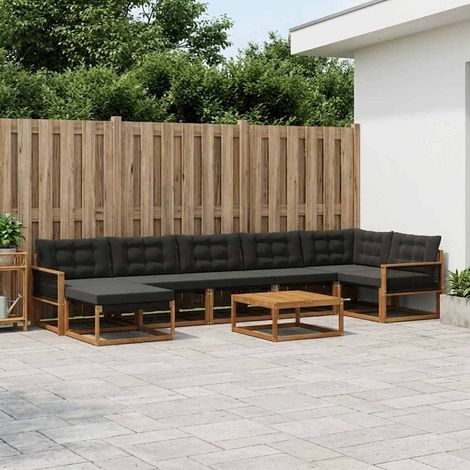 vidaXL Set di divani da esterno con cuscino 8 pcs Naturale e Nero (1/5)