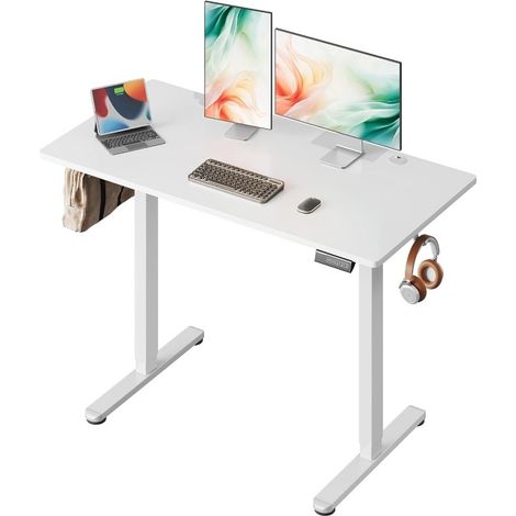 Escritorio regulable en altura DEVAISE 120×60 cm, tablero monobloque, motor silencioso, 3 memorias de altura, puesto ergonómico sentado-de pie color blanco (1/5)