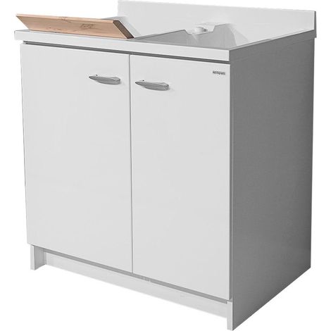 Mobile Lavatoio 80x60x85cm 2 Ante 2 Vasche Asse in Legno Montegrappa Marella Bianco con Cesto (1/5)
