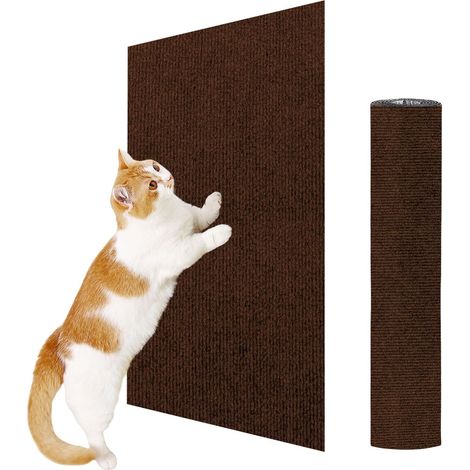 Tapis griffoir adhésif pour chat - Protège murs, portes et meubles - Tapis griffoir adhésif, protection meubles DIY, marron,100 x 30 cm (1/5)