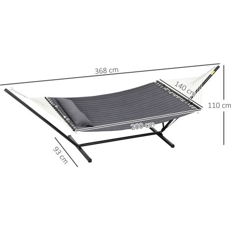 Hamac sur pied, hamac avec support en acier, oreiller, barres d'écartement, 368 x 140 x 110 cm, gris foncé (1/5)