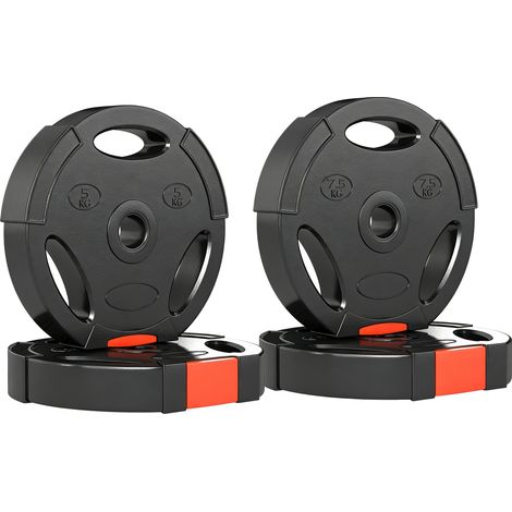 SPORTNOW Set 2 Dischi Pesi da 7.5 kg e 2 Dischi Pesi da 5 kg con 3 Fori Nero (1/5)