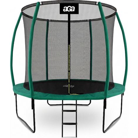Aga SPORT EXCLUSIVE Trampolin 244 cm 8 ft Dunkelgrün,Kindertrampolin,Gartentrampolin mit Sicherheitsnetz + Schutznetz + Leiter