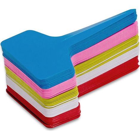 Étiquettes de jardin colorées, réutilisables et imperméables - 100 marqueurs de plantes en plastique en forme de T (6 x 10 cm) - Couleurs assorties aléatoires (1/5)