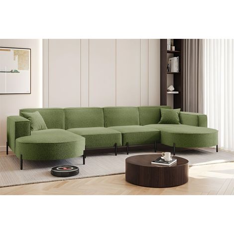 Wohnlandschaft U-Form Sofa VALENCIA XL in Stoff Quelle Hellgrün (1/2)