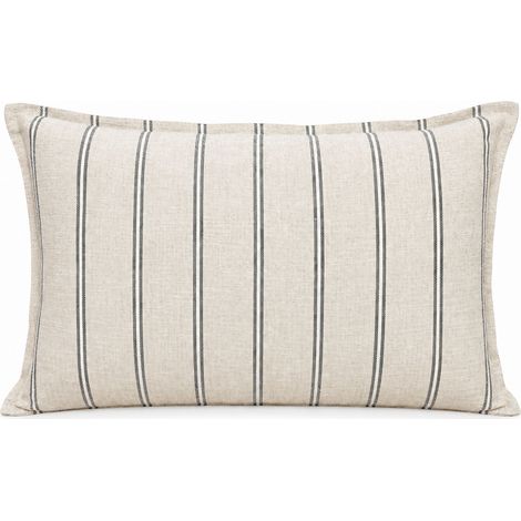 Housse de coussin 100% coton rayures rustiques LOURMARIN Beige 45x70 cm (1/5)