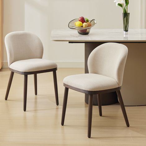 Lot de 2 chaises modernes salle à manger : assise lin rembourrée, confort ergonomique, pieds bois solides, charge 120 kg - Beige (1/5)