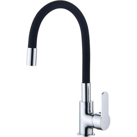 Flexible Küchenarmatur mit hohem Schwenkauslauf, frei drehbar, flexible schwarze Spültischarmatur für Warm- und Kaltwasser (1/4)