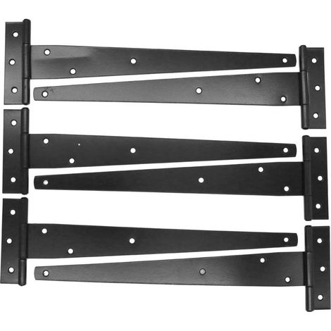 Juego de 6 bisagras en T de alta resistencia para cobertizos de jardín, puertas de madera, bisagras de hierro forjado negro para puertas de granero, resistentes a la corrosión. (1/5)
