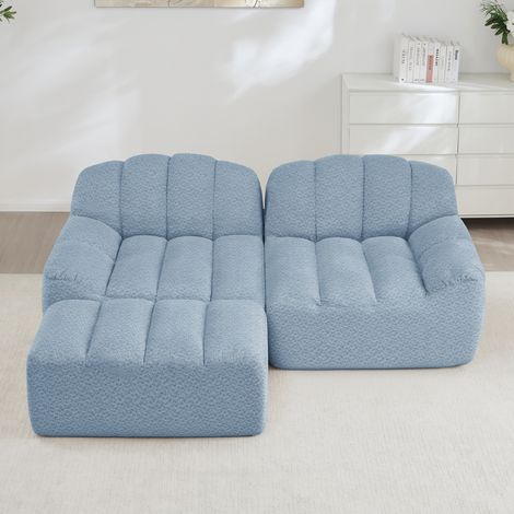 Canapé d’angle modulaire 210x165x79 cm en tissu bleu, sans montage, pour salon compact – MEUBLIV (1/5)