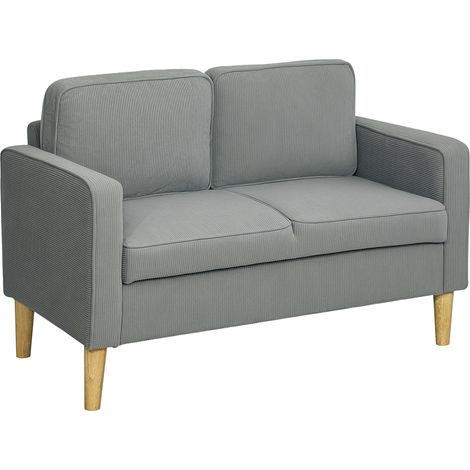 Canapé 2 places compact avec rangement, revêtement velours côtelé gris clair, pieds en bois, 117 x 63 x 79 cm (1/5)