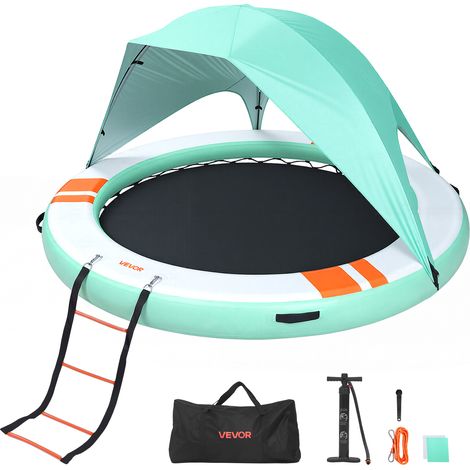 VEVOR Colchoneta para Piscina 3,05 m, Flotador Inflable en Forma Redonda, con Malla Escalera Desmontable Toldo Parasol Bolsa de Transporte Bomba, Isla de Agua Hamaca Inflable para Playa Piscina Lago (1/5)