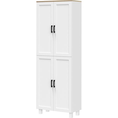 Armoire de Cuisine Multifonctionnelle 4 Portes Étagères Réglables 60x30x171 cm Blanc