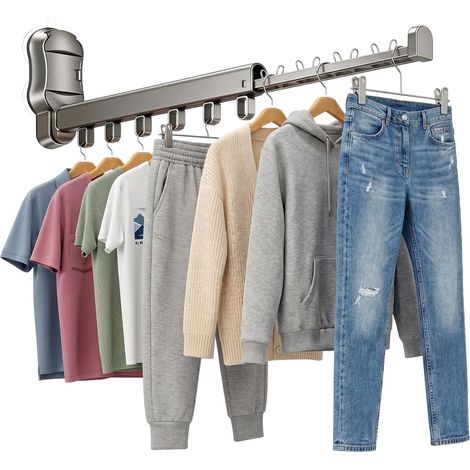 Wall-Mounted Clothes Airer with Suction Cup, 90° Aluminium Alloy Wall Mounted Clothes Airer, Foldable Clothes Airer Space Saving for Balcony, Bathroom, Laundry Room, Travel, Indoor and Outdoor (1/5)
