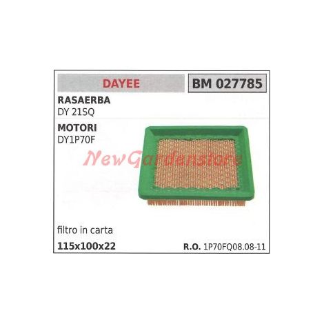 Papierluftfilter DAYEE für Rasenmäher DY 21SQ und Motoren DY1P70F 027785