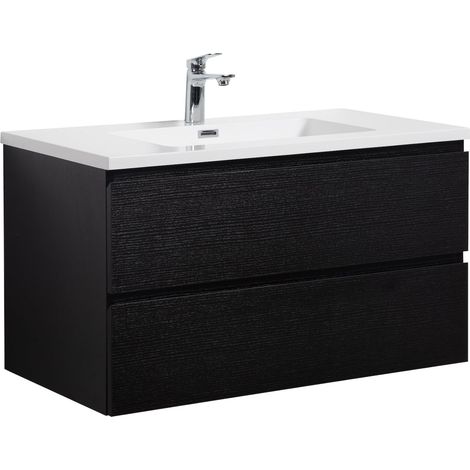 Badezimmer Badmöbel-Set Angela 90cm - Schwarz Holz - Unterschran