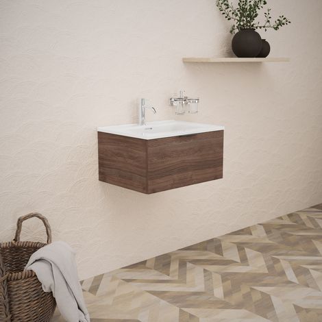 Inda - Mobile bagno 60 cm Rovere castano con 1 cassetto e lavabo (1/5)