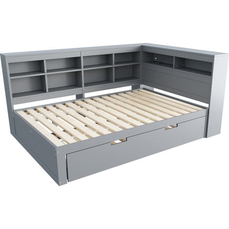 Cama multifuncional gris de madera con cama nido 90 x 190 cm, USB y almacenaje integrado (1/5)
