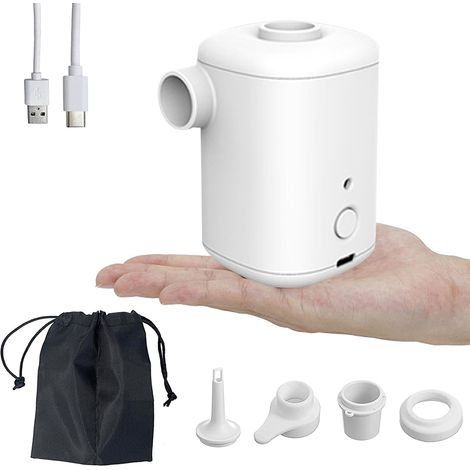 Pompe à air portable, pompe électrique pour matelas gonflables avec batterie 3000 mAh, mini-pompe de gonflage avec 4 embouts, rechargeable par USB, gonflage/dégonflage rapide pour bouées de piscine et (1/5)