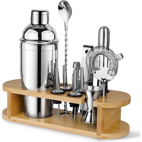 Coffret à cocktails - Kit de bar - 12 pièces professionnel avec shaker 750 ml et livret de recettes - 1 coffret - Noir (1/5)