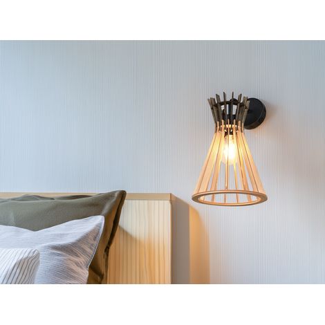 LED Wandleuchte mit Schalter & Lamellen Lampenschirm in Holzoptik, Höhe 24cm (1/5)