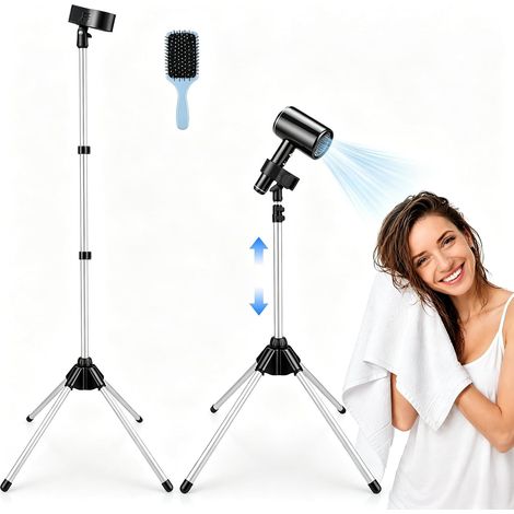 Verstellbarer 180°-Bodenständer für Haartrockner, 75 bis 150 cm, mit Haarkamm, für Badezimmer, Waschbecken, Hotel, Salon, Friseursalon (1/5)