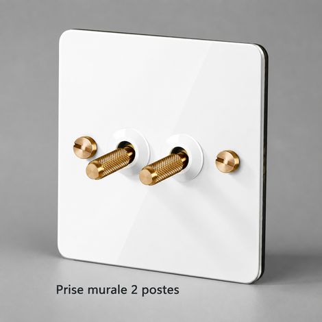 Interrupteur mural rétro à levier laiton inox blanc 86x86 mm double interrupteur va-et-vient / simple allumage universel 10 × 10 × 10 cm – Livraison gratuite (1/5)