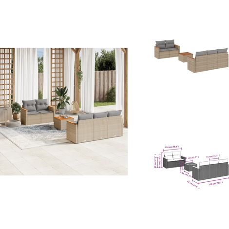 6-tlg. Garten-Sofagarnitur mit Kissen Beige Poly Rattan - Gartenmöbel - Outdoor Möbel - Lounge Set - Rattan Sofa - PE-Rattan (1/3)