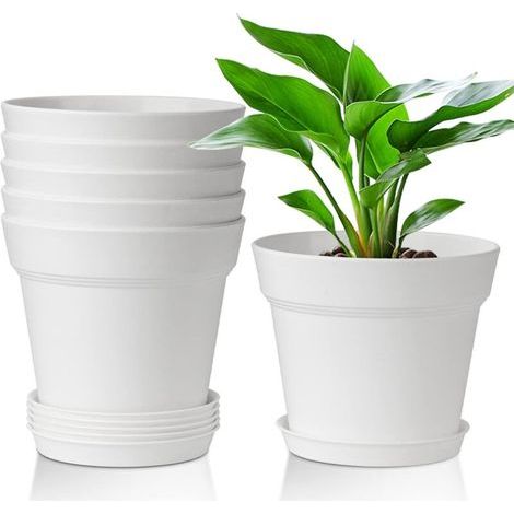 6pcs pots de plantes en plastique système d'irrigation blanc avec évent pour jardin de balcon extérieur intérieur (1/5)