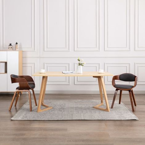 Chaises de salle à manger 2 pcs Bois courbé et tissu gris (1/5)