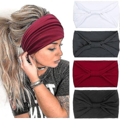 4er-Pack breite Haarbänder für Damen, elastische Haarbänder für Mädchen, ideal zum Laufen und Yoga (1/2)