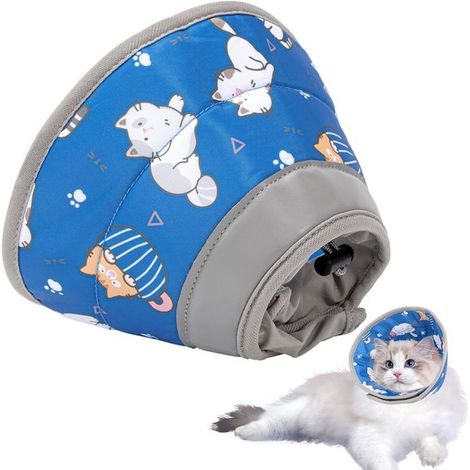 Collar y cono de recuperación suaves y ajustables para gatos - Evita que se laman después de la cirugía - Azul, S