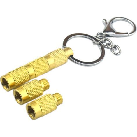 Vanne de Purge Automatique, Portable Valve de Purge de Pneu avec Porte-clés 4 en 1 Vanne de Purge d'air Automatique en Cuivre Pur pour Le Dégonflage de Divers Pneus de Voiture,Or (1/5)