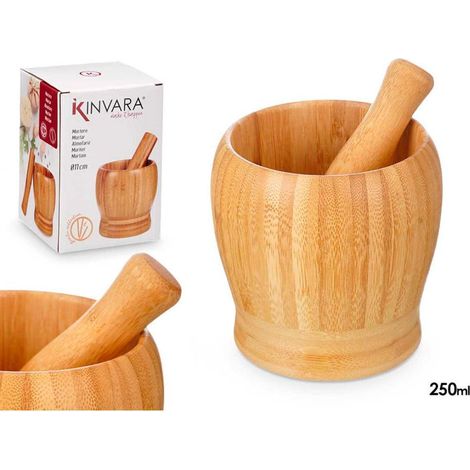 KINVARA mortero bambu 250 ml , Mortero de bambú 250 ml, un utensilio de cocina práctico y resistente, ideal para triturar, machacar y mezclar especias, hierbas aromáticas, frutos s (1/3)