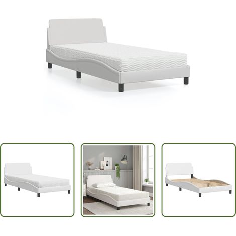 Kunstlederbett - Bett mit Matratze "Dover" Weiß 100x200 cm Kunstleder (1/5)